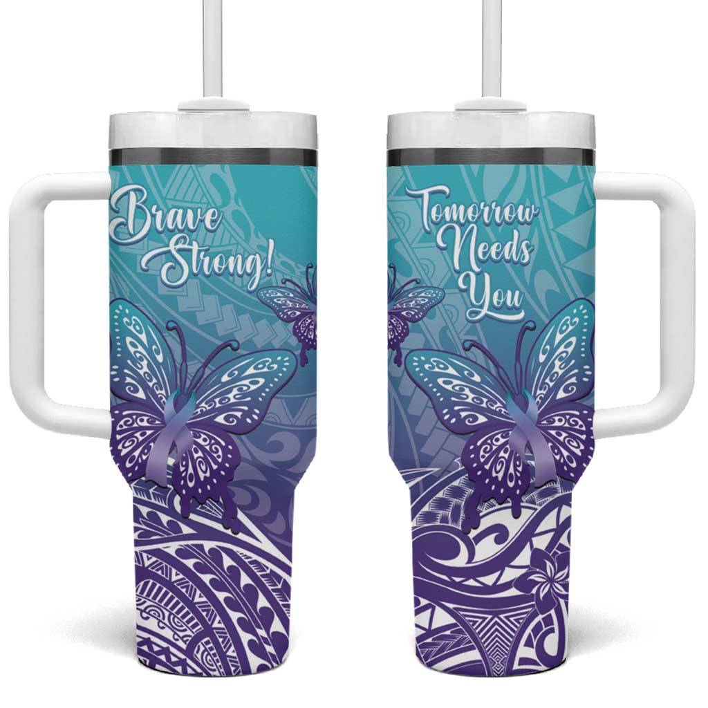 Polynesia Suicide Prevention Month Butterfly Purple Custom Stanley Quencher 40oz Stainless Steel Tumbler With Handle