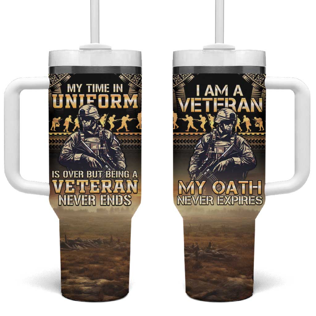 Polynesia Veterans Day Thank You Veterans Polynesian Custom Stanley Quencher 40oz Stainless Steel Tumbler With Handle