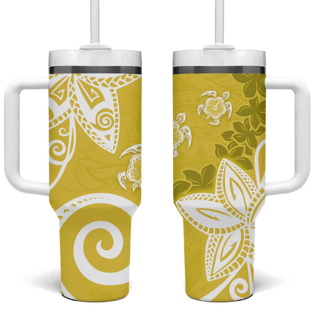 Polynesia Yellow Tribal Turtle Floral Custom Stanley Quencher 40oz Stainless Steel Tumbler With Handle