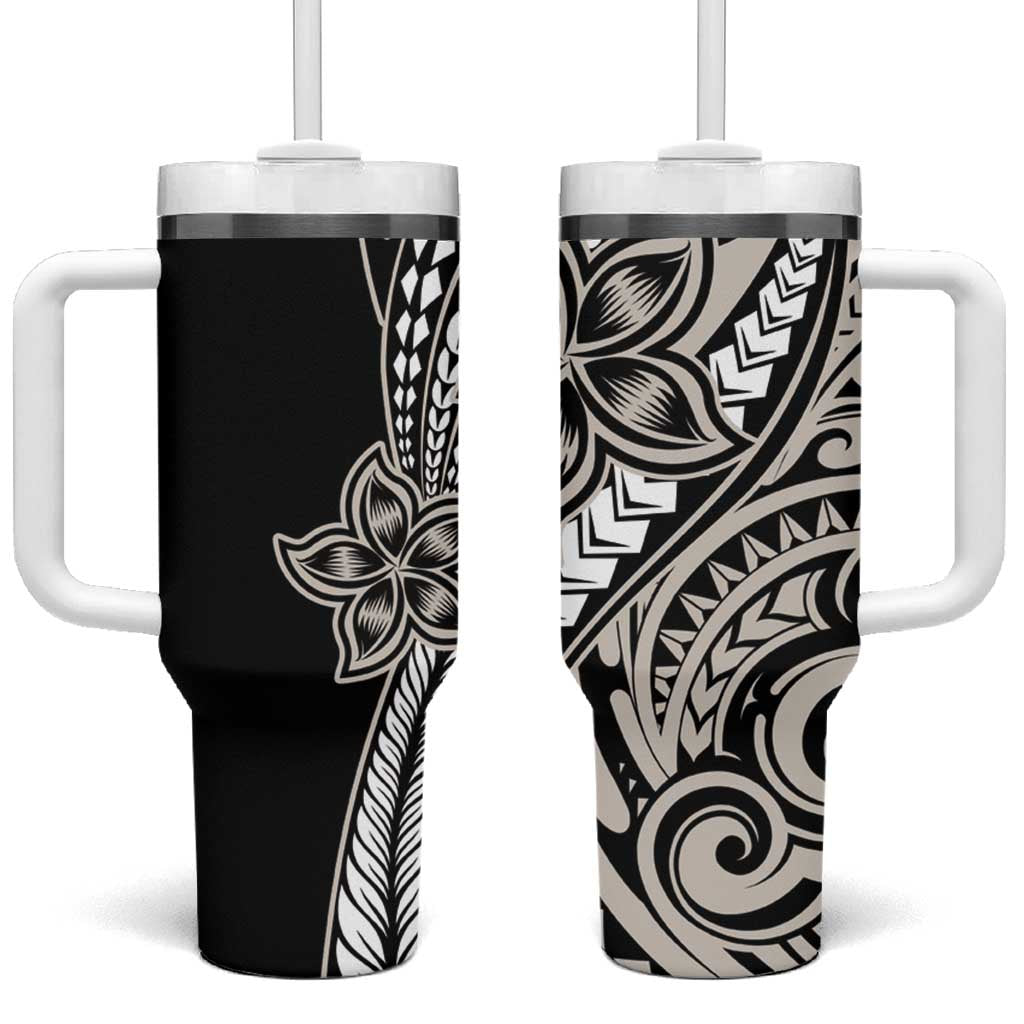 Polynesian Plumeria Floral Tattoo Beige Custom Stanley Quencher 40oz Stainless Steel Tumbler With Handle
