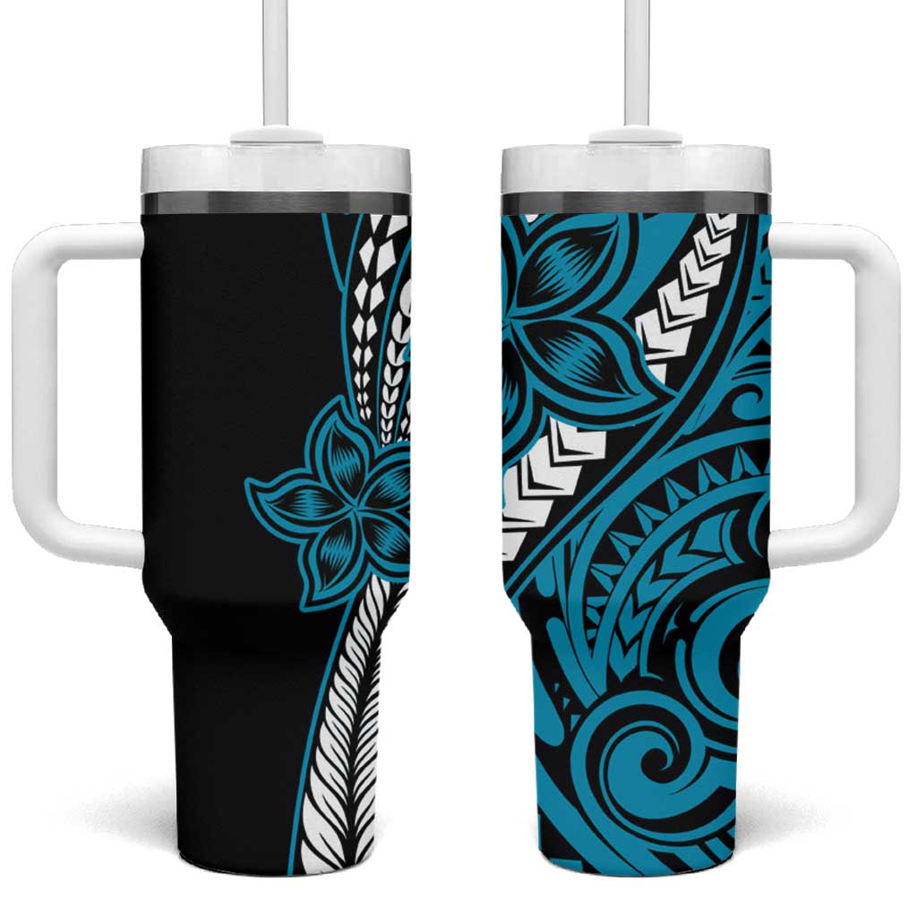 Polynesian Plumeria Floral Tattoo Blue Custom Stanley Quencher 40oz Stainless Steel Tumbler With Handle