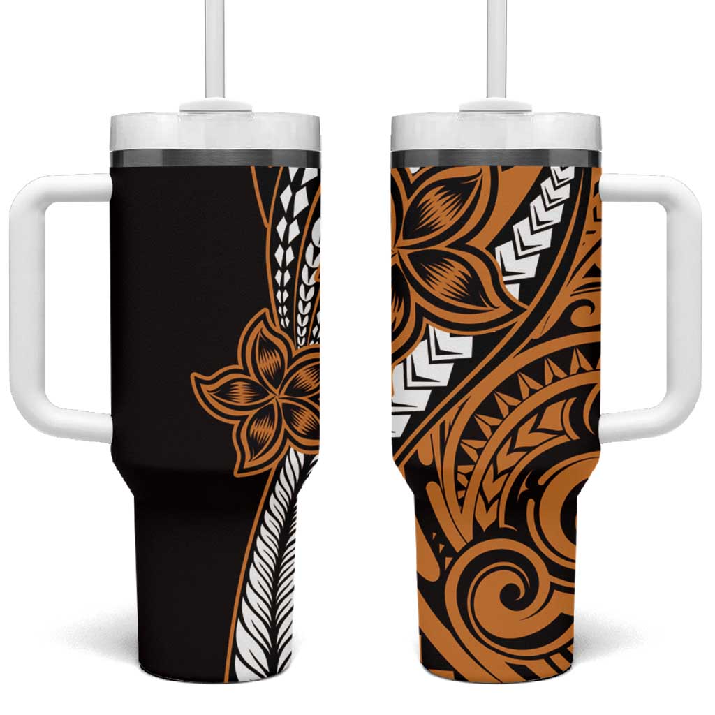 Polynesian Plumeria Floral Tattoo Gold Custom Stanley Quencher 40oz Stainless Steel Tumbler With Handle