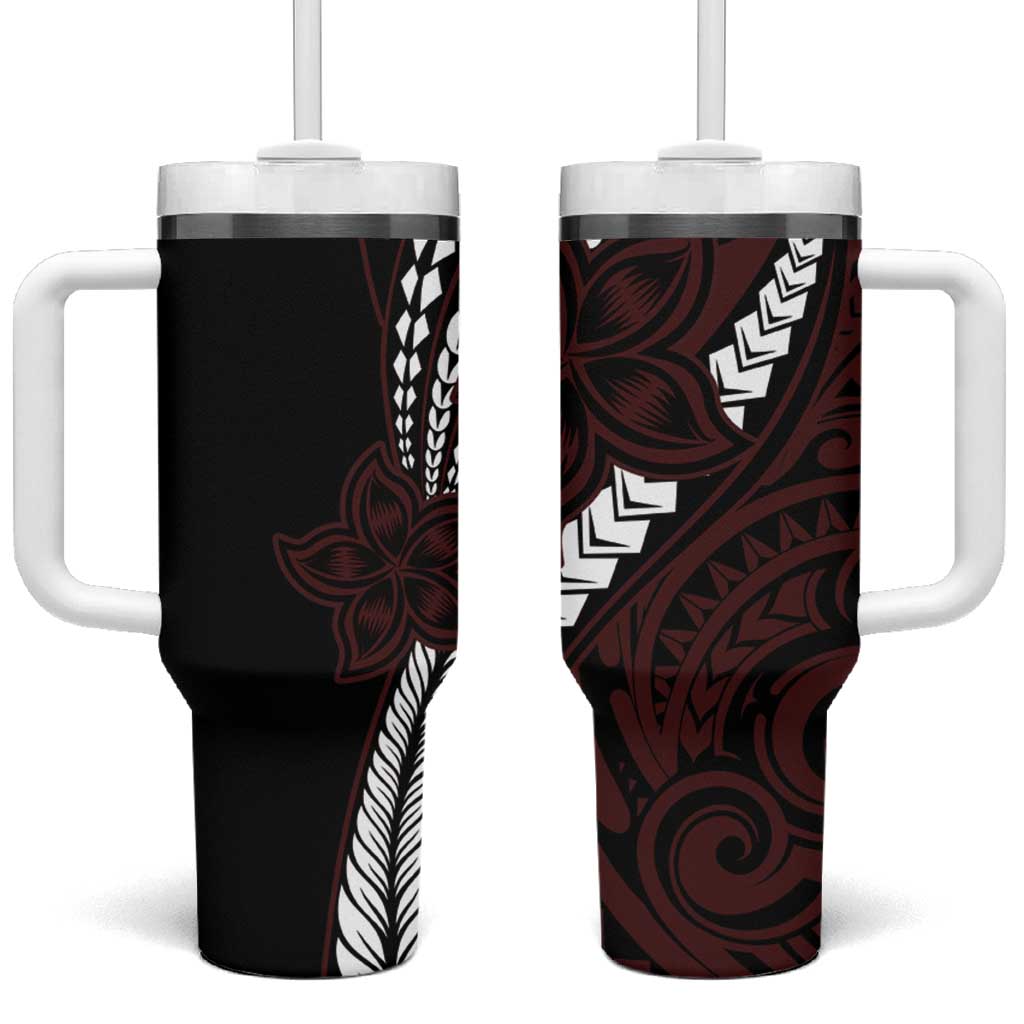 Polynesian Plumeria Floral Tattoo Oxblood Custom Stanley Quencher 40oz Stainless Steel Tumbler With Handle