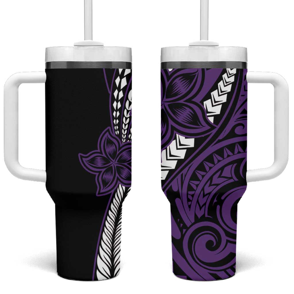 Polynesian Plumeria Floral Tattoo Purple Custom Stanley Quencher 40oz Stainless Steel Tumbler With Handle