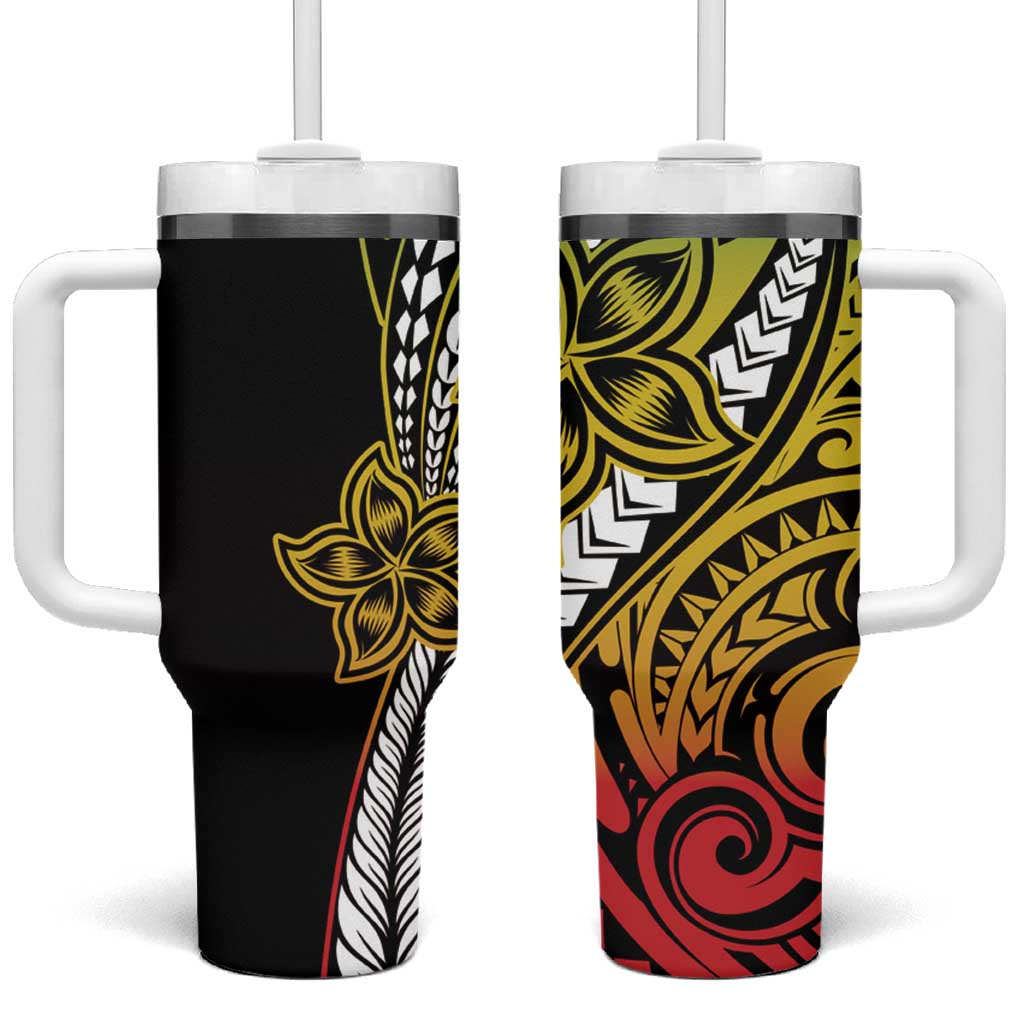 Polynesian Plumeria Floral Tattoo Reggae Custom Stanley Quencher 40oz Stainless Steel Tumbler With Handle