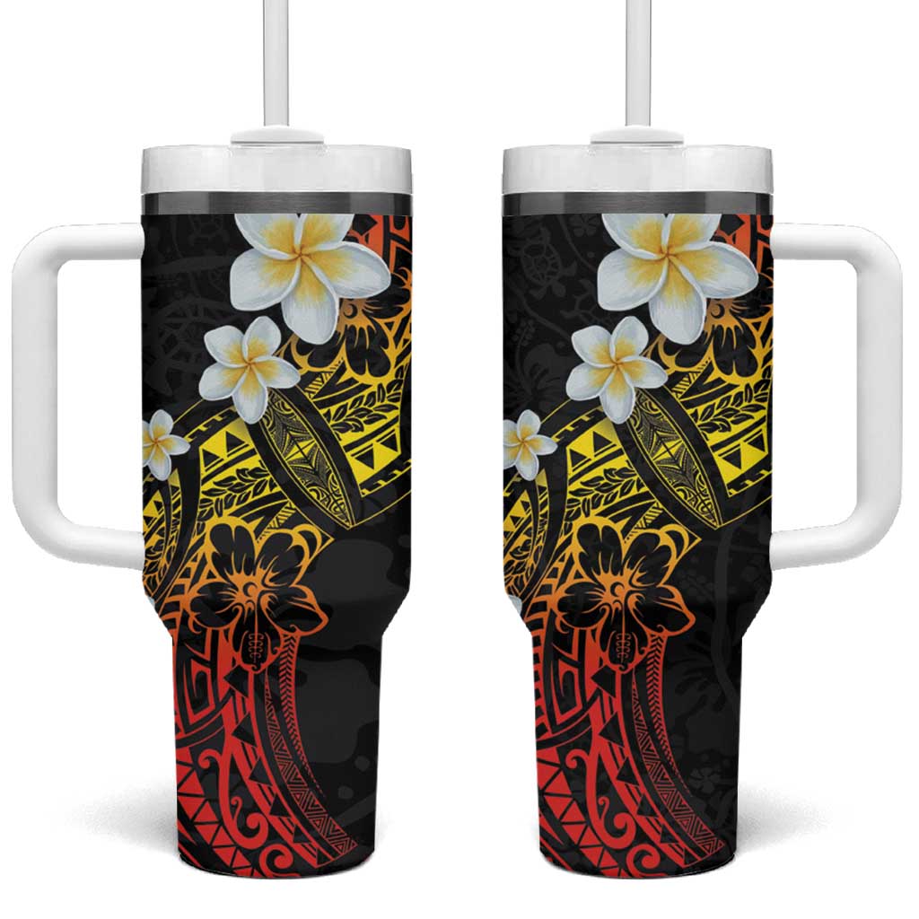 Polynesian Tattoos Frangipani Hibiscus Turtles and Tribal Motifs Vintage Custom Stanley Quencher 40oz Stainless Steel Tumbler With Handle