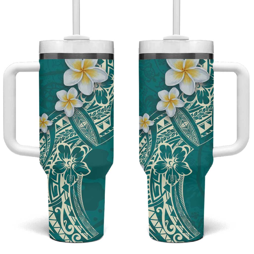 Polynesian Tattoos Frangipani Hibiscus Turtles and Tribal Motifs Vintage Custom Stanley Quencher 40oz Stainless Steel Tumbler With Handle