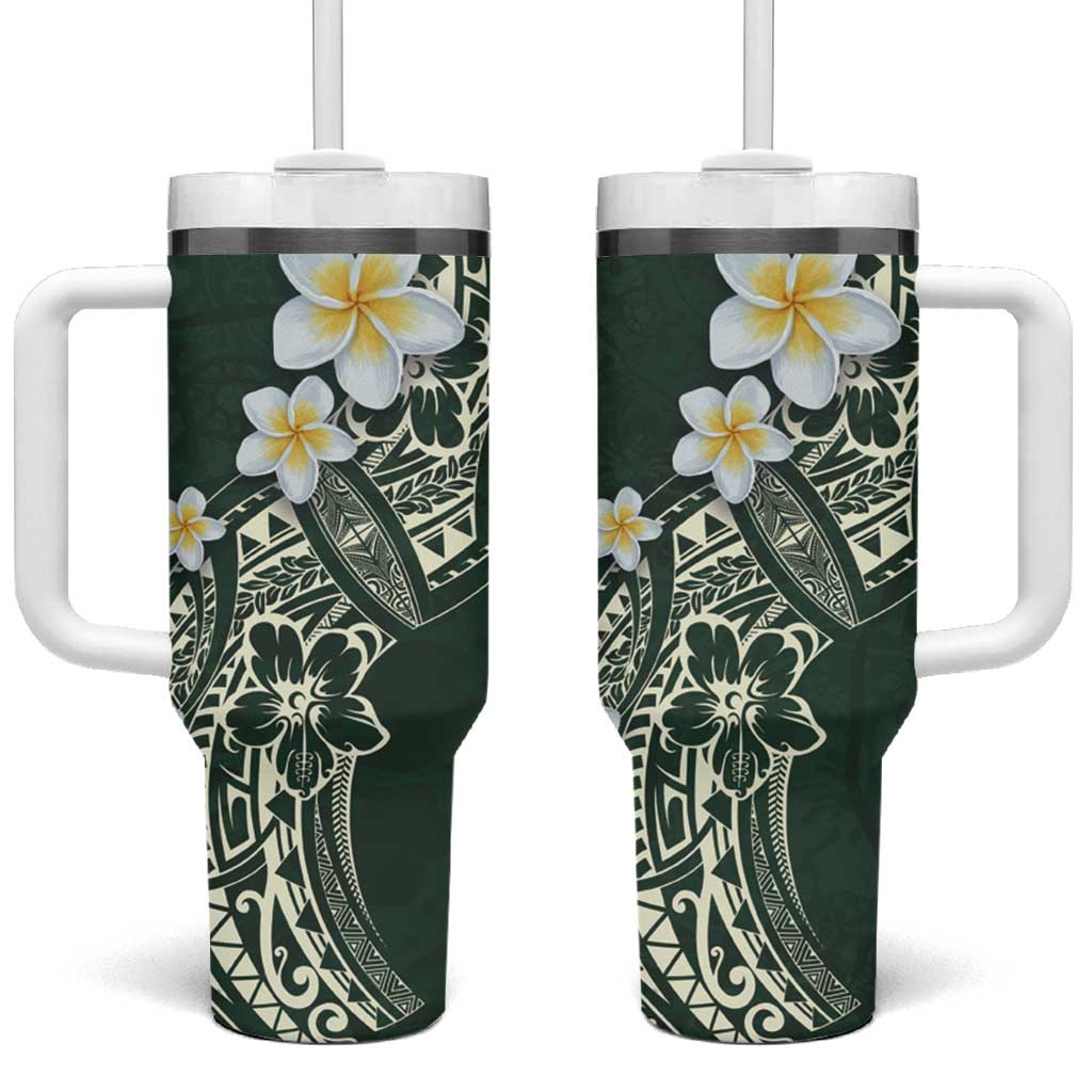 Polynesian Tattoos Frangipani Hibiscus Turtles and Tribal Motifs Vintage Custom Stanley Quencher 40oz Stainless Steel Tumbler With Handle