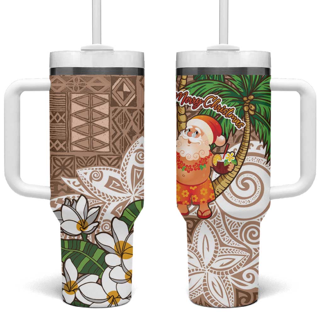 Polynesian Tropical anta Plumeria Beige Vintage Custom Stanley Quencher 40oz Stainless Steel Tumbler With Handle