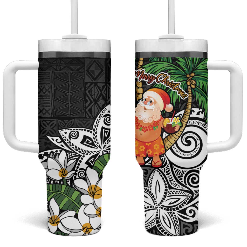 Polynesian Tropical anta Plumeria Black Vintage Custom Stanley Quencher 40oz Stainless Steel Tumbler With Handle