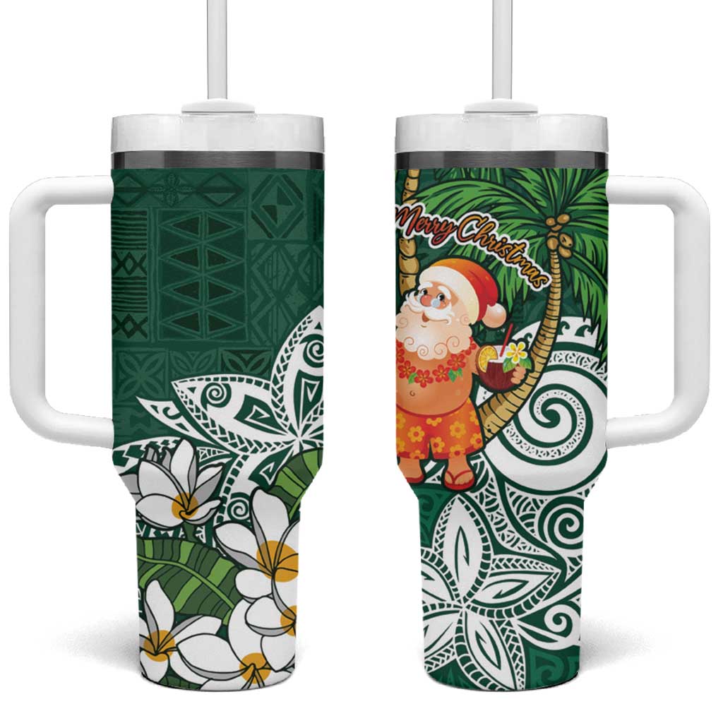 Polynesian Tropical anta Plumeria Green Vintage Custom Stanley Quencher 40oz Stainless Steel Tumbler With Handle