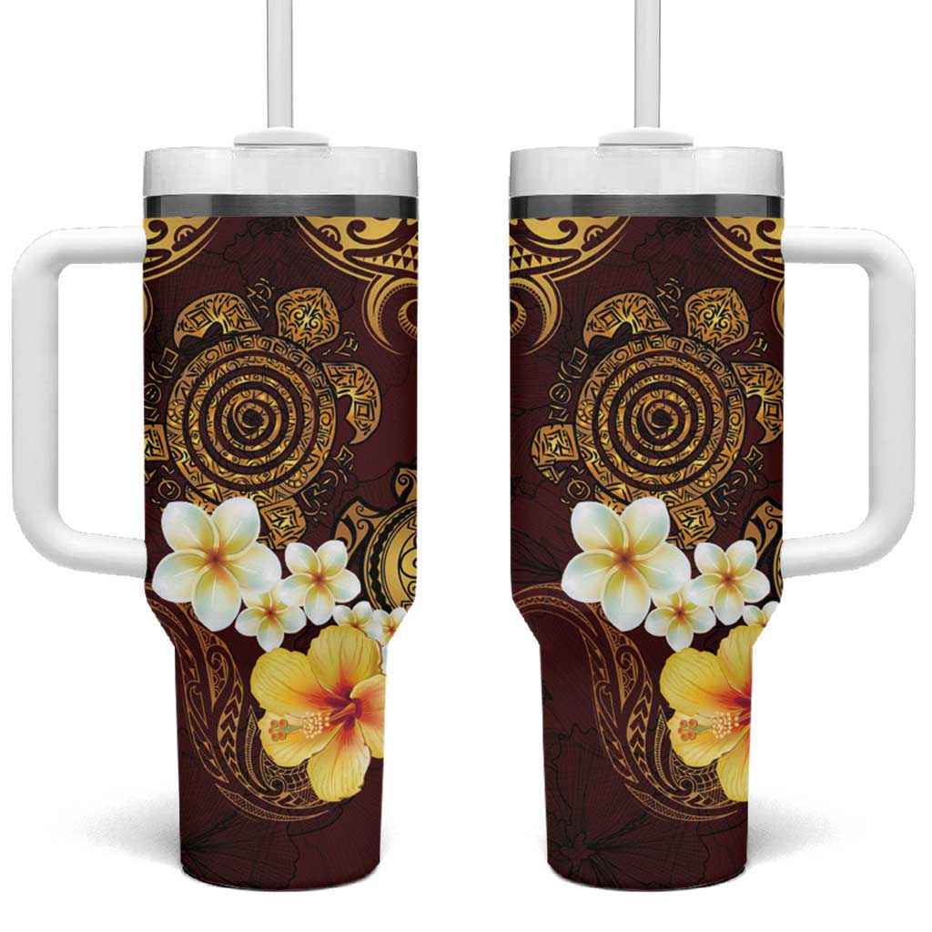 Polynesian Turtle Plumeria Hibiscus Oxblood Custom Stanley Quencher 40oz Stainless Steel Tumbler With Handle