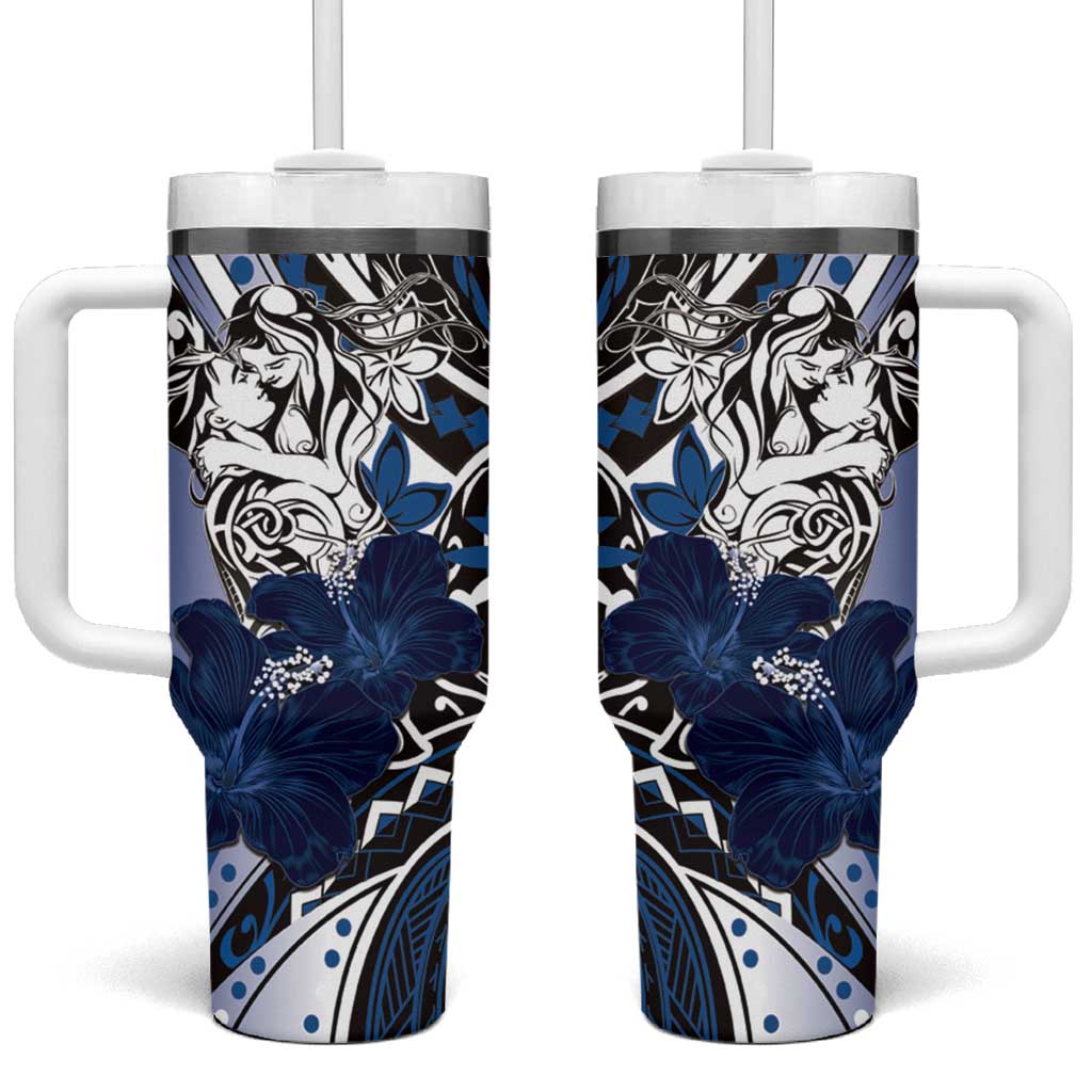 Polynesian Valentine Floral Blue Custom Stanley Quencher 40oz Stainless Steel Tumbler With Handle