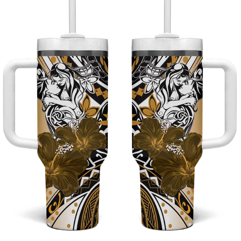 Polynesian Valentine Floral Gold Custom Stanley Quencher 40oz Stainless Steel Tumbler With Handle