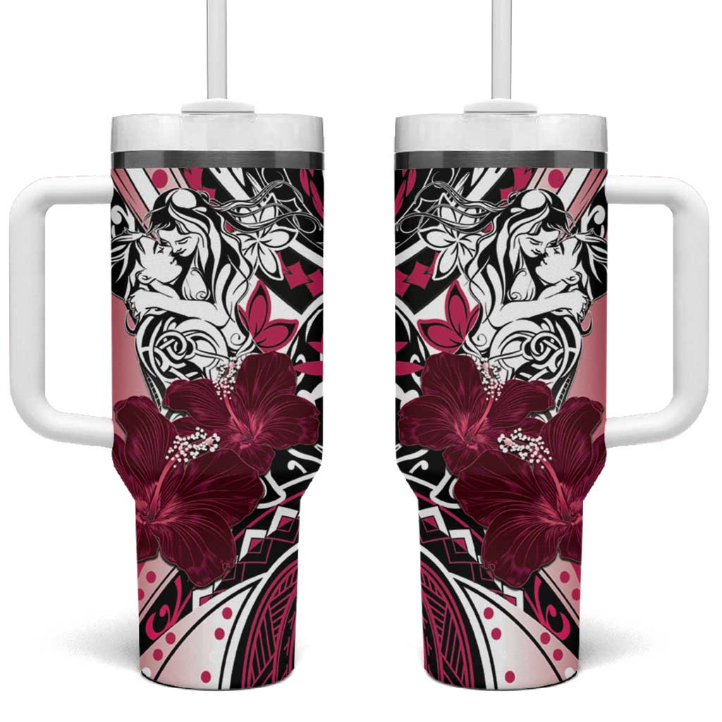 Polynesian Valentine Floral Pink Custom Stanley Quencher 40oz Stainless Steel Tumbler With Handle