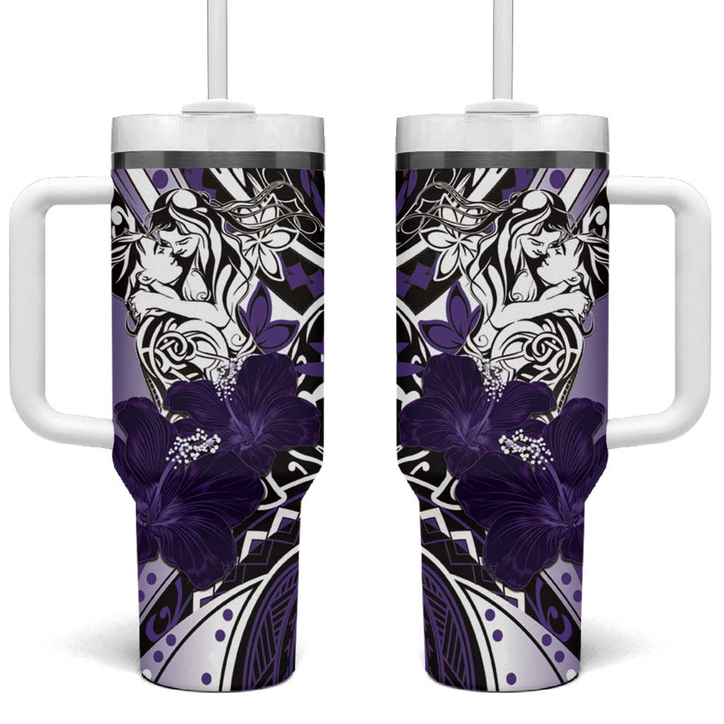 Polynesian Valentine Floral Purple Custom Stanley Quencher 40oz Stainless Steel Tumbler With Handle