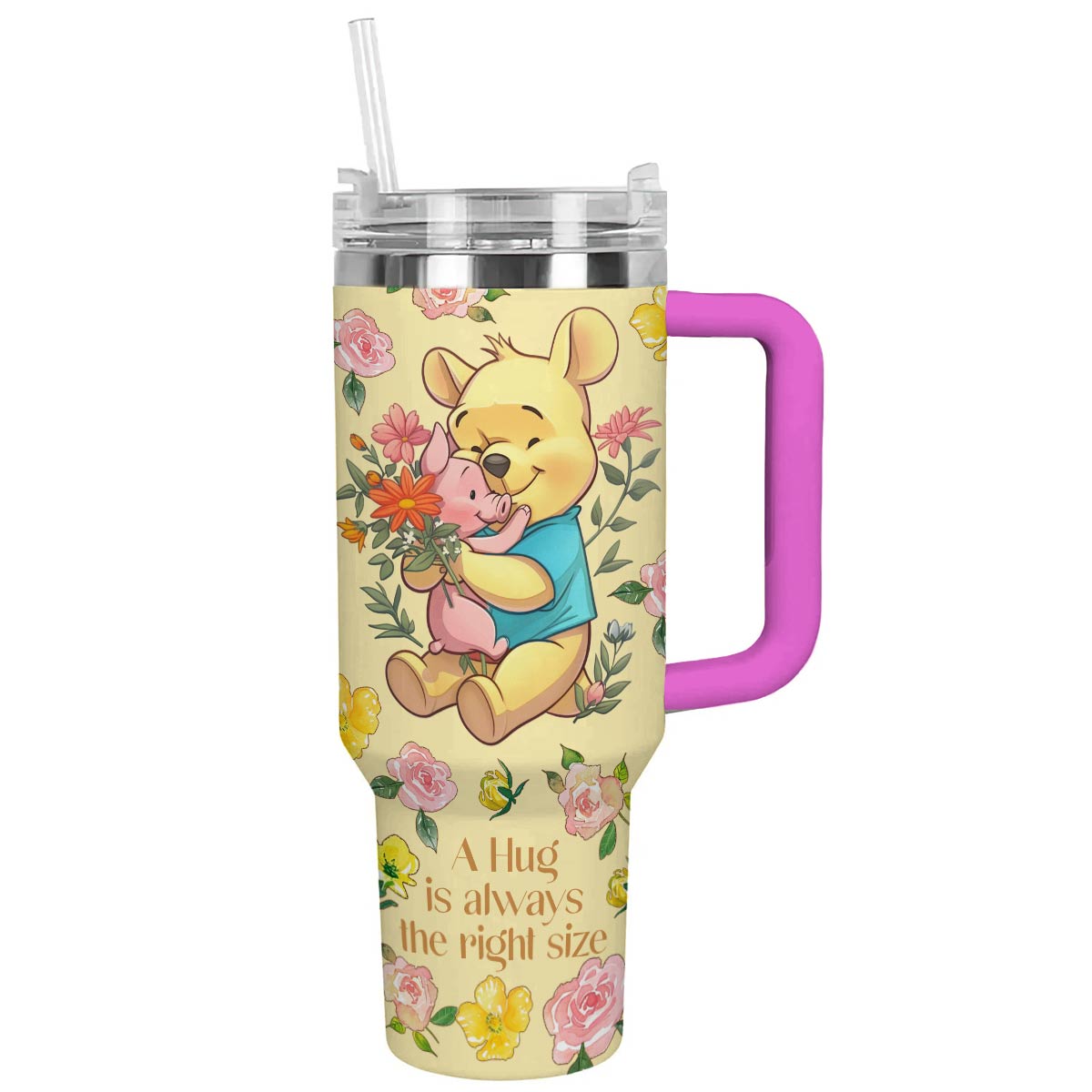 Pooh A Hug Custom Stanley Quencher 40oz Stainless Steel Tumbler With Handle