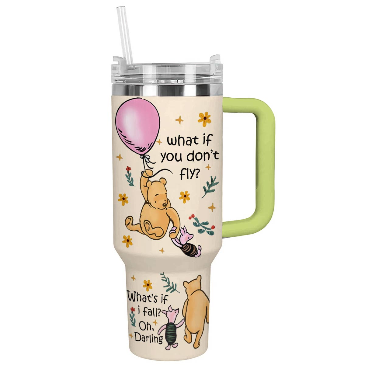 Pooh A Hug Custom Stanley Quencher 40oz Stainless Steel Tumbler With Handle