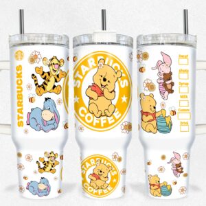 Pooh And Friends Disney Cartoon Custom Stanley Quencher 40oz Stainless Steel Tumbler With Handle