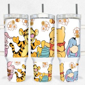 Pooh And Friends Disney Cartoon Custom Stanley Quencher 40oz Stainless Steel Tumbler With Handle
