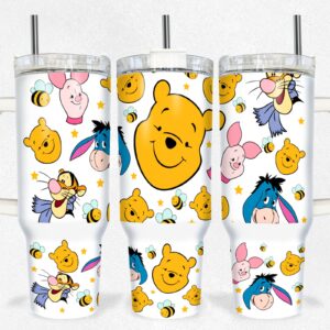 Pooh And Friends Disney Cartoon Custom Stanley Quencher 40oz Stainless Steel Tumbler With Handle