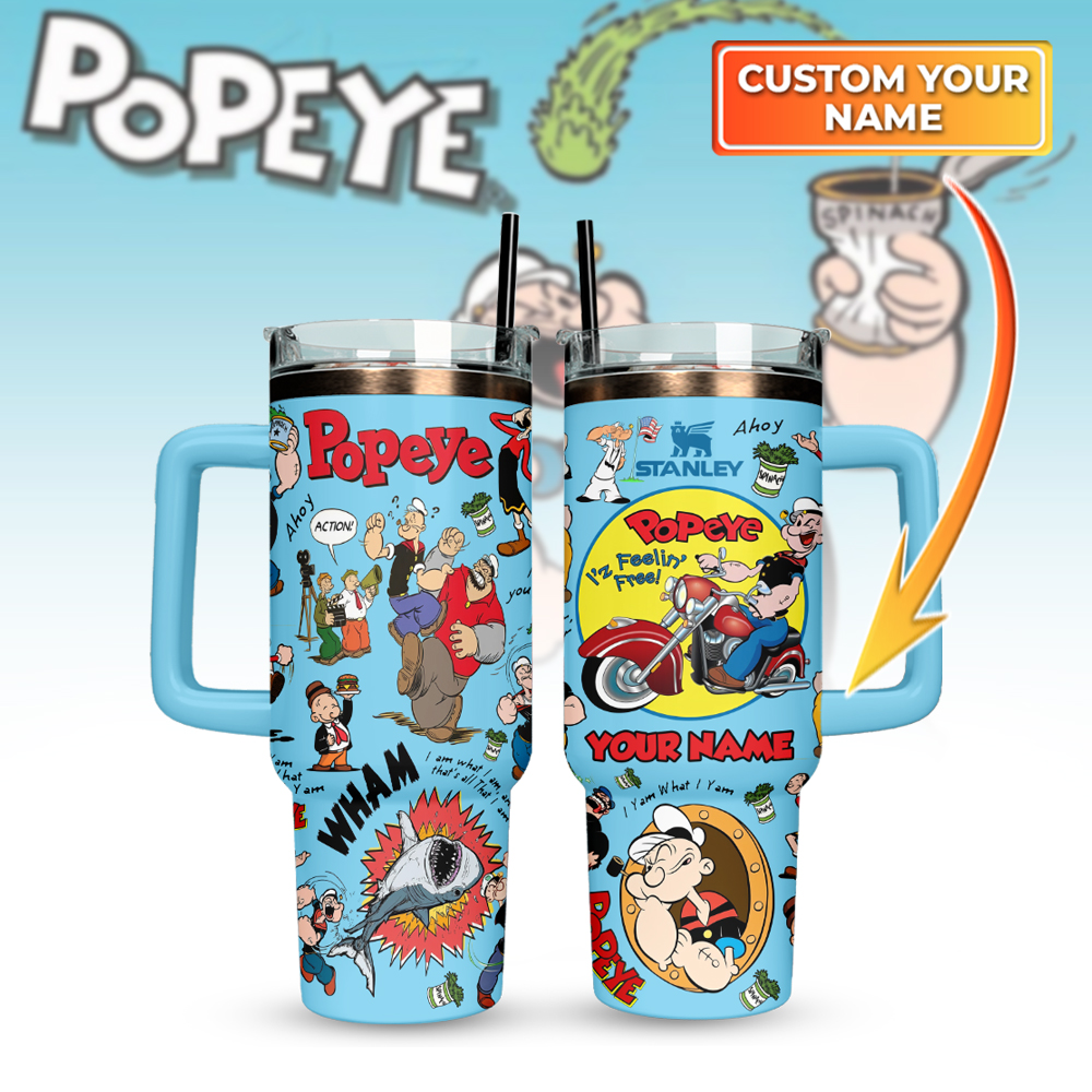 Popeye The Sailor Custom Stanley Quencher 40oz Stainless Steel Tumbler With Handle