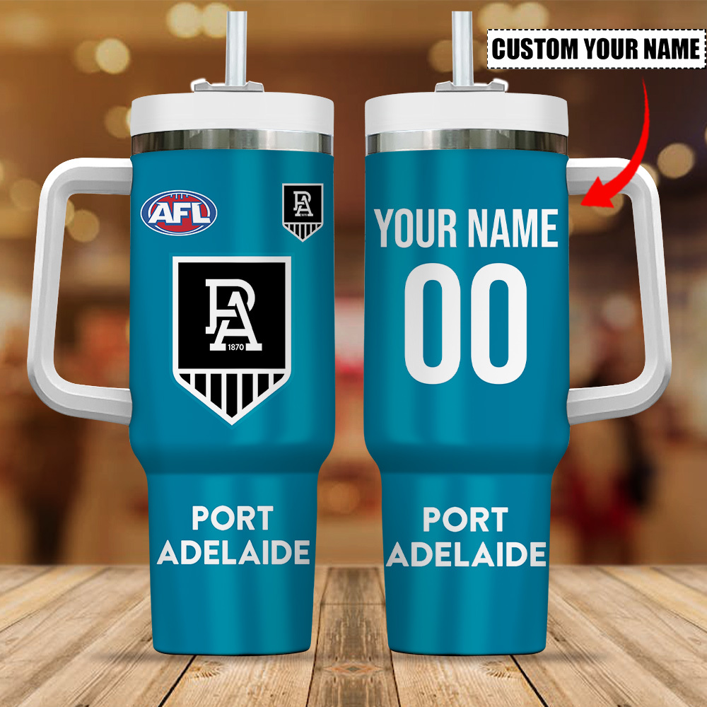 Port Adelaide AFL Custom Stanley Quencher 40oz Stainless Steel Tumbler With Handle