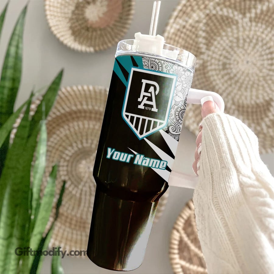 Port Adelaide Power AFL Custom Stanley Quencher 40oz Stainless Steel Tumbler With Handle
