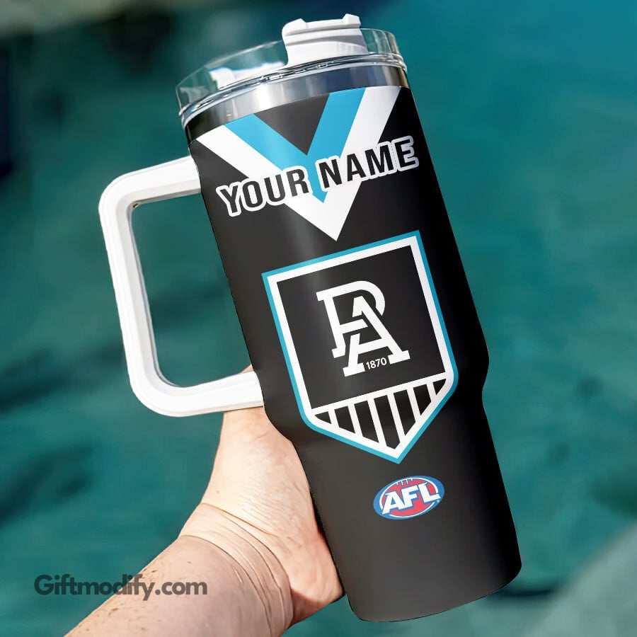 Port Adelaide Power AFL Custom Stanley Quencher 40oz Stainless Steel Tumbler With Handle
