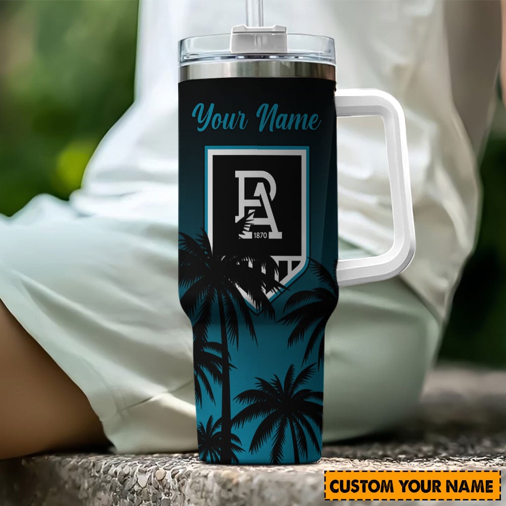 Port Adelaide Power AFL Custom Stanley Quencher 40oz Stainless Steel Tumbler With Handle