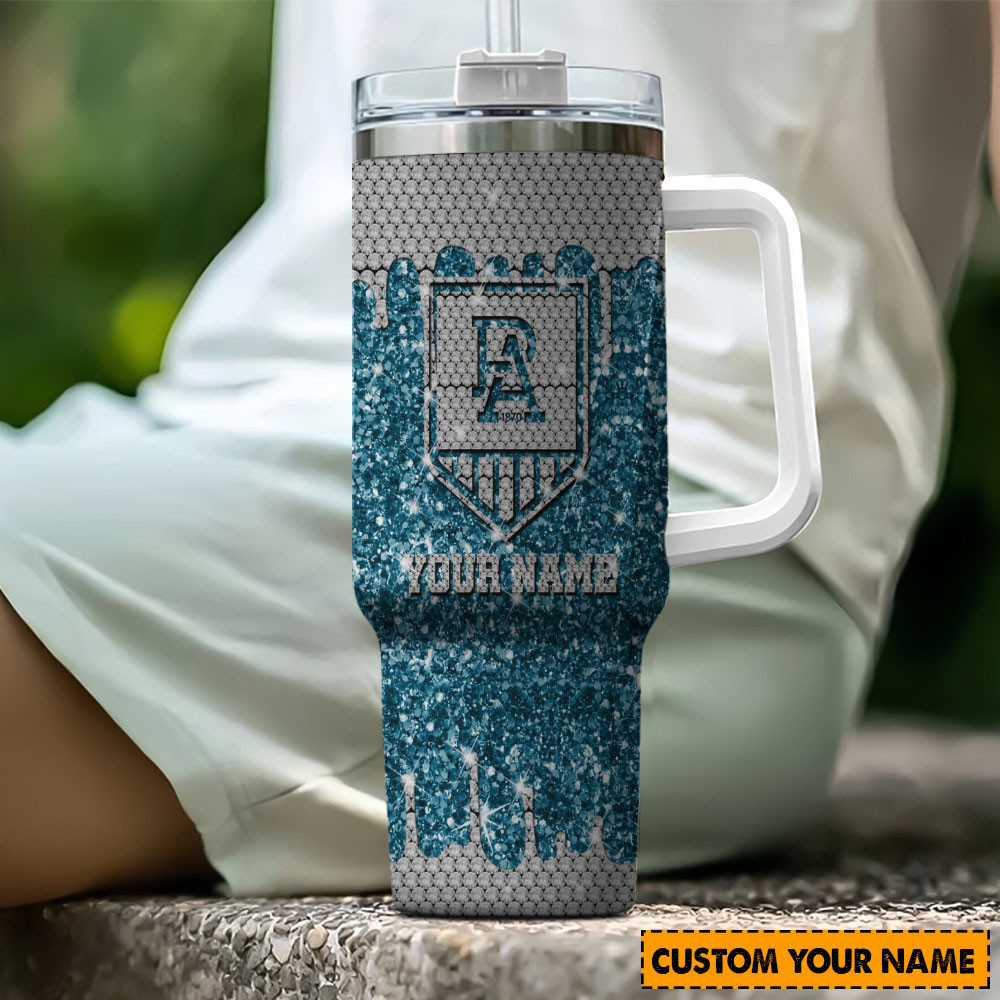 Port Adelaide Power AFL Glitter Custom Stanley Quencher 40oz Stainless Steel Tumbler With Handle