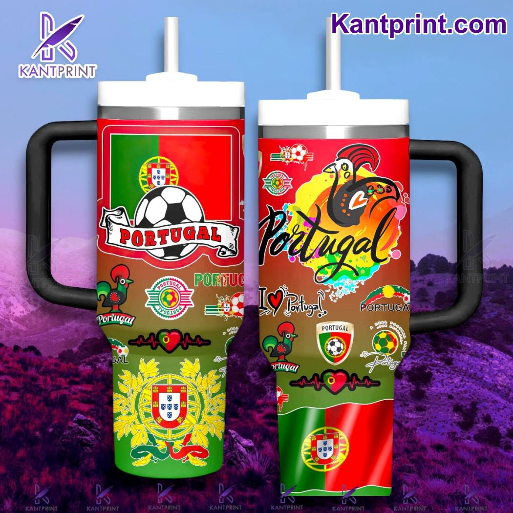 Portugal Football Sport Custom Stanley Quencher 40oz Stainless Steel Tumbler With Handle