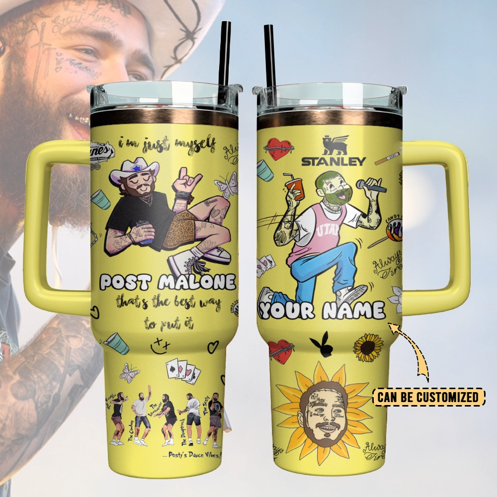 Post Malone Custom Stanley Quencher 40oz Stainless Steel Tumbler With Handle