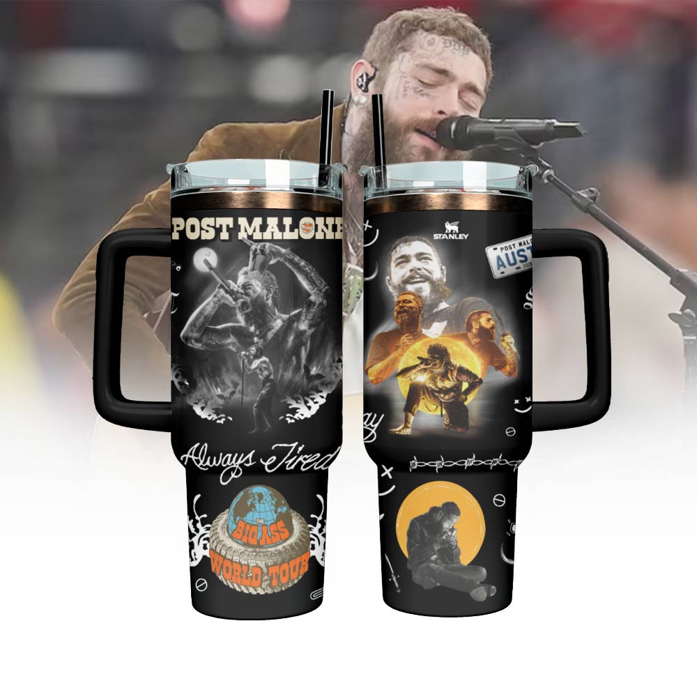 Post Malone Custom Stanley Quencher 40oz Stainless Steel Tumbler With Handle