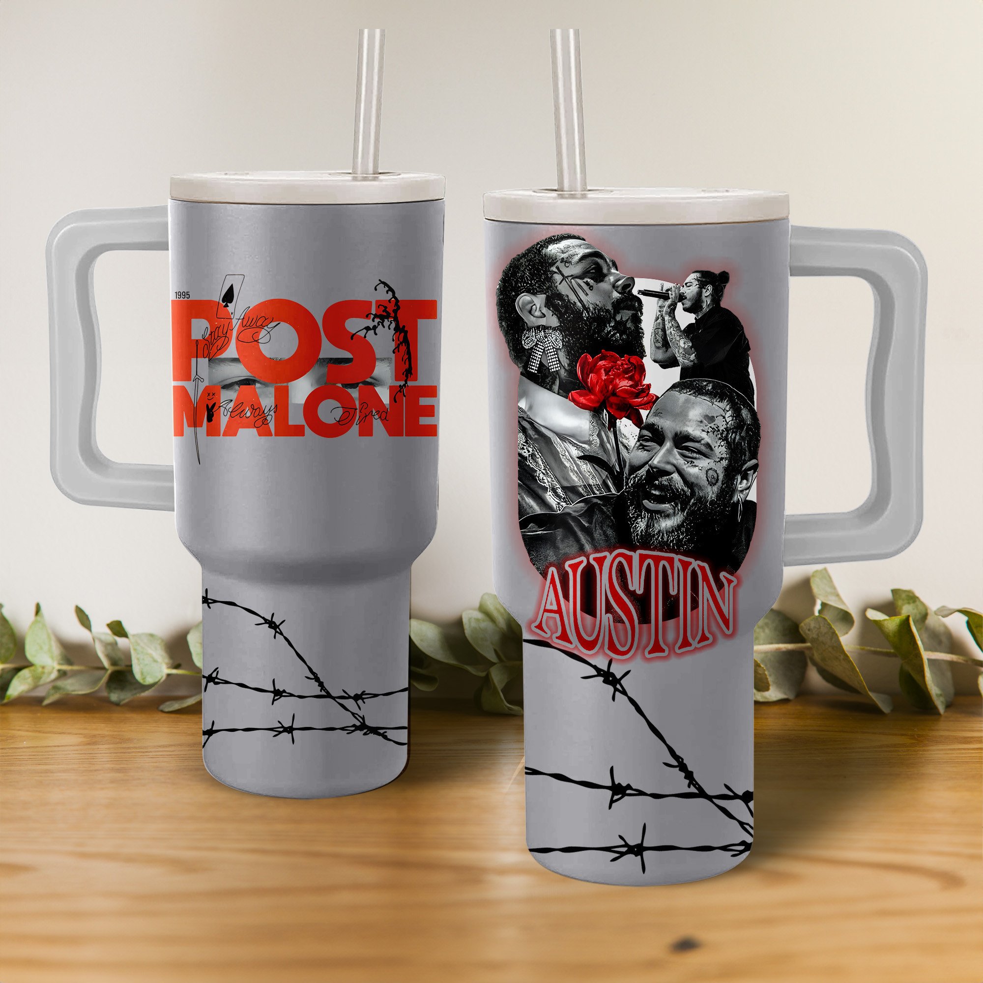 Post Malone Music Custom Stanley Quencher 40oz Stainless Steel Tumbler With Handle