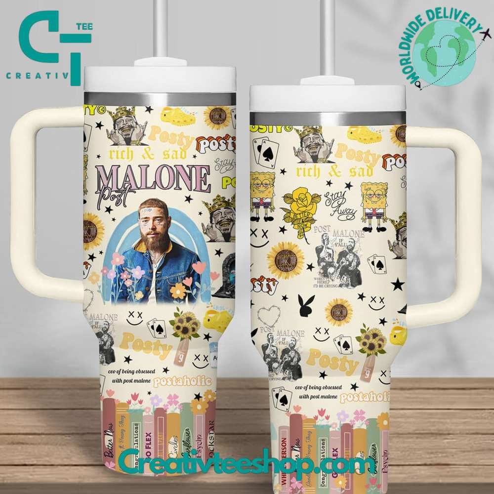 Post Malone Music Custom Stanley Quencher 40oz Stainless Steel Tumbler With Handle