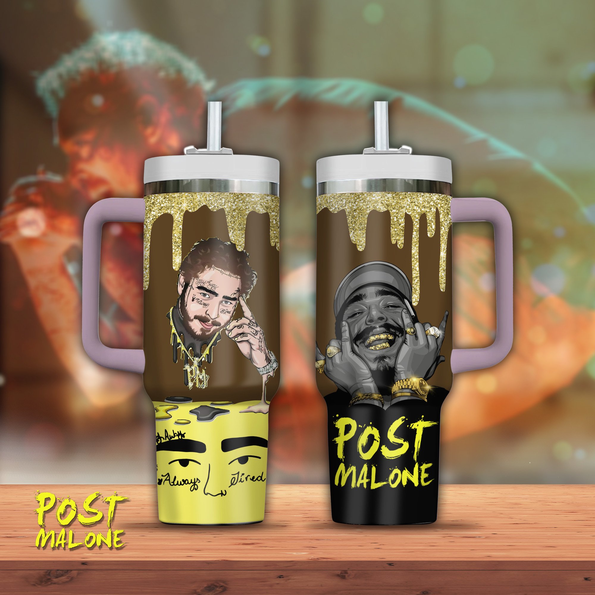 Post Malone Music Custom Stanley Quencher 40oz Stainless Steel Tumbler With Handle