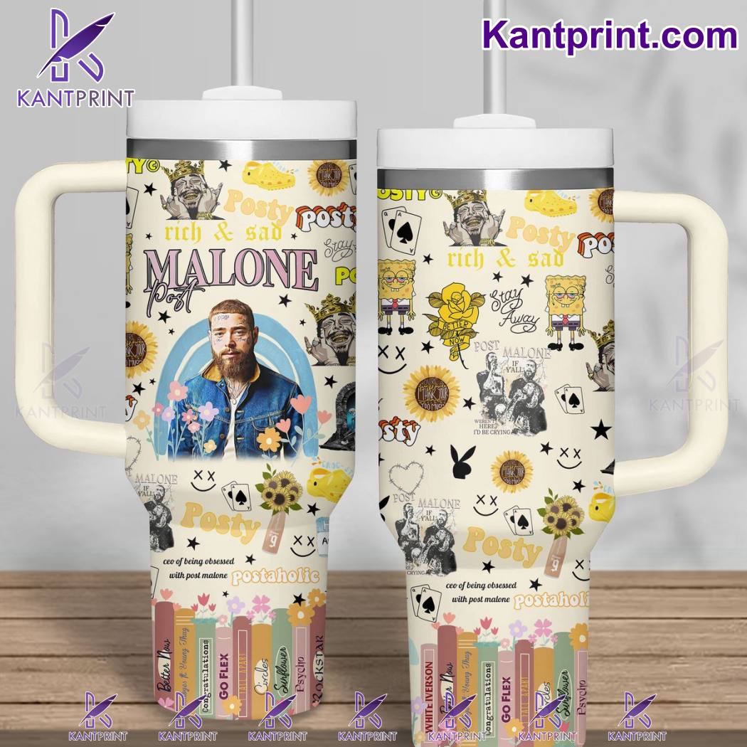 Post Malone Music Custom Stanley Quencher 40oz Stainless Steel Tumbler With Handle