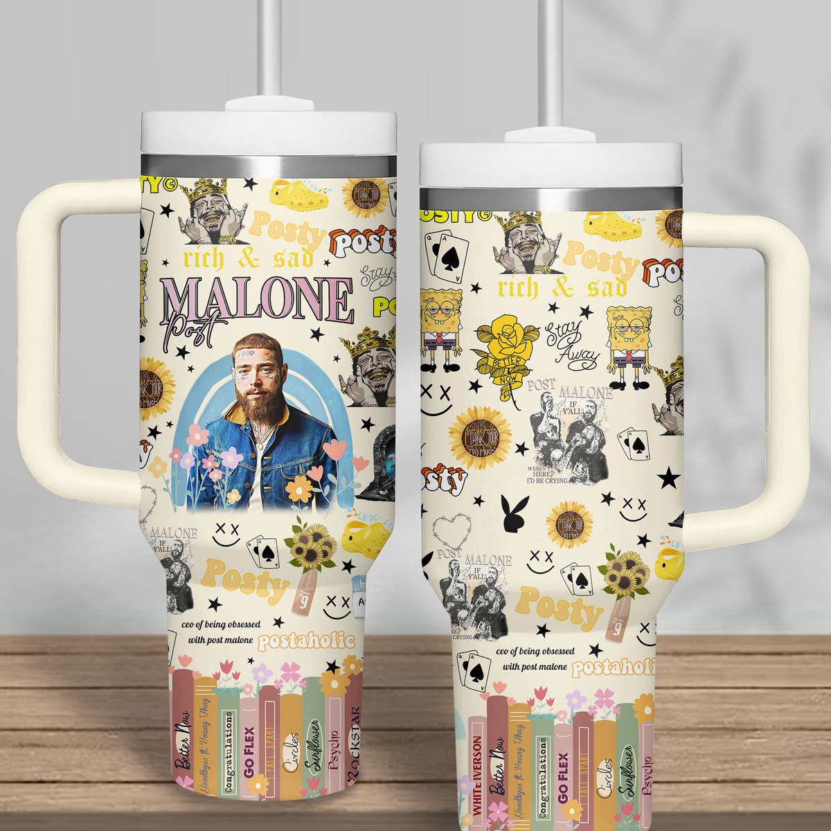 Post Malone Music Custom Stanley Quencher 40oz Stainless Steel Tumbler With Handle
