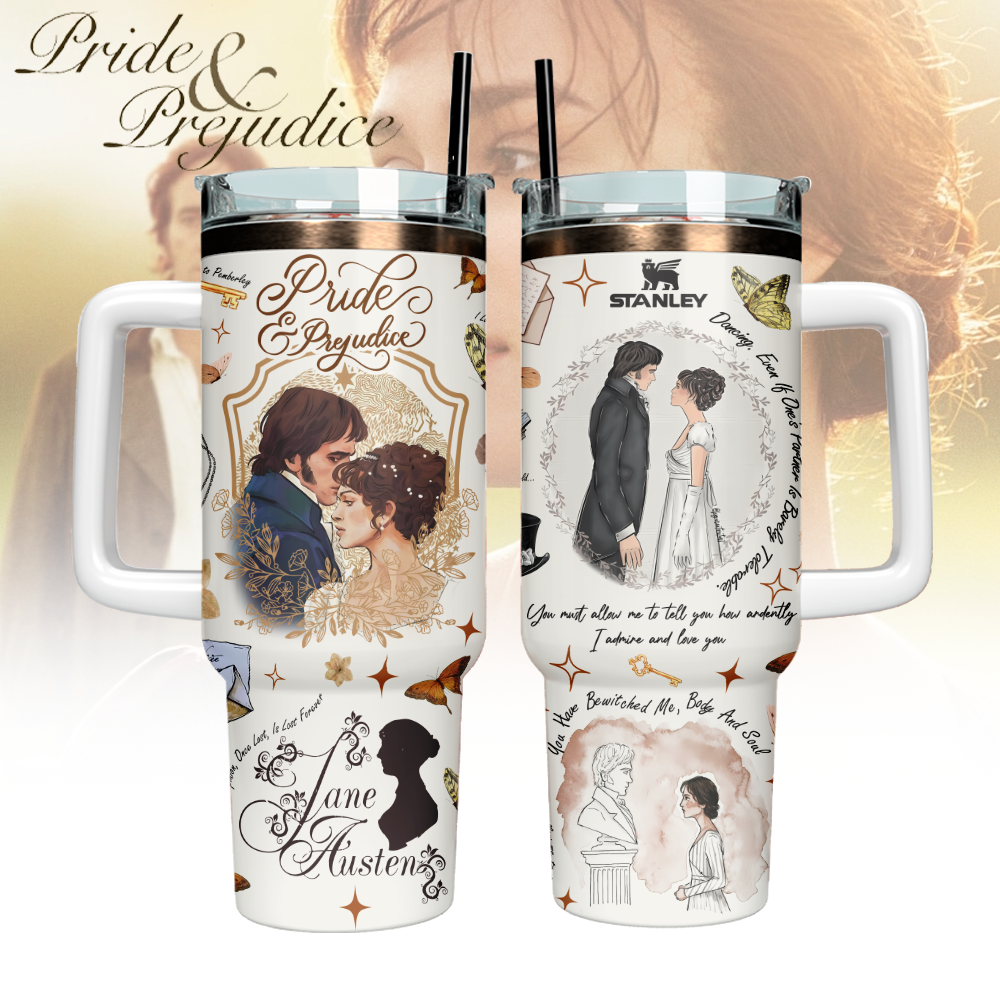 Pride And Prejudice Custom Stanley Quencher 40oz Stainless Steel Tumbler With Handle
