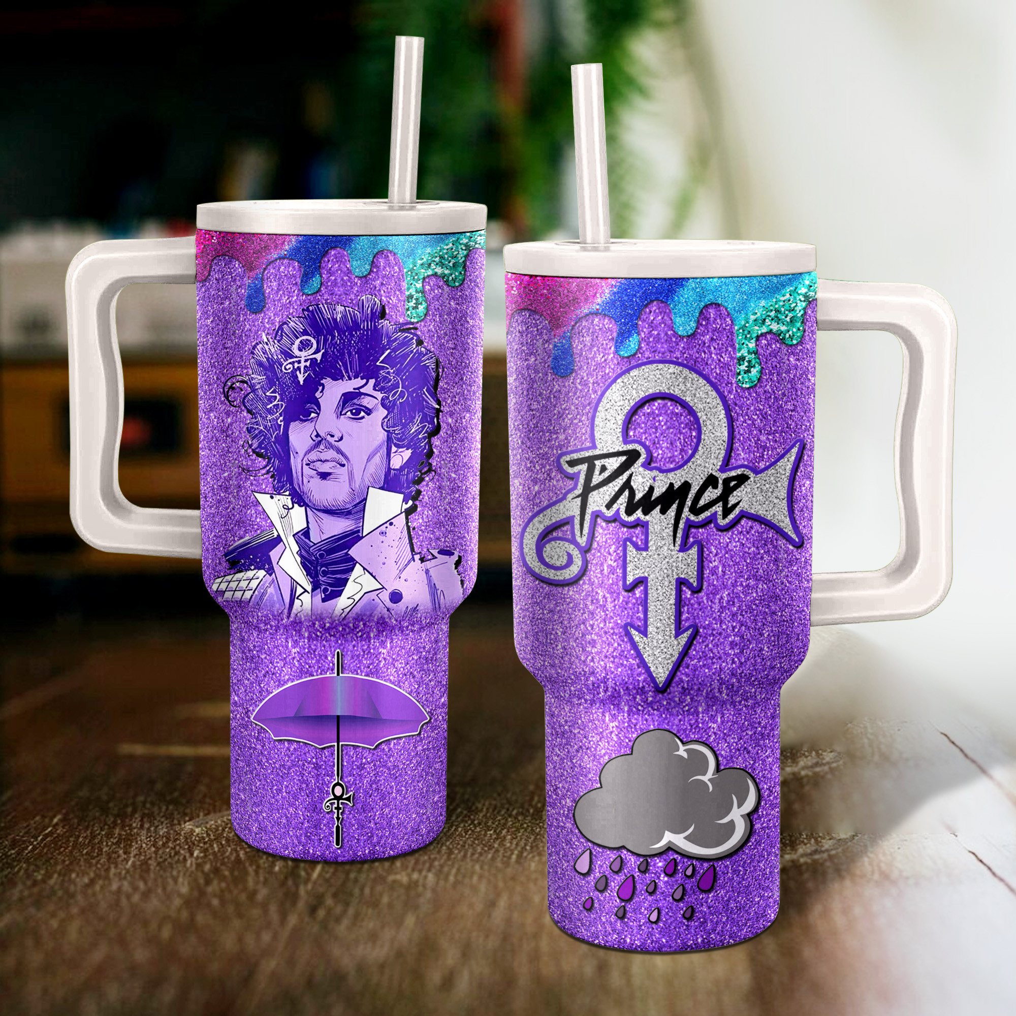 Prince Purple Rain Music Custom Stanley Quencher 40oz Stainless Steel Tumbler With Handle