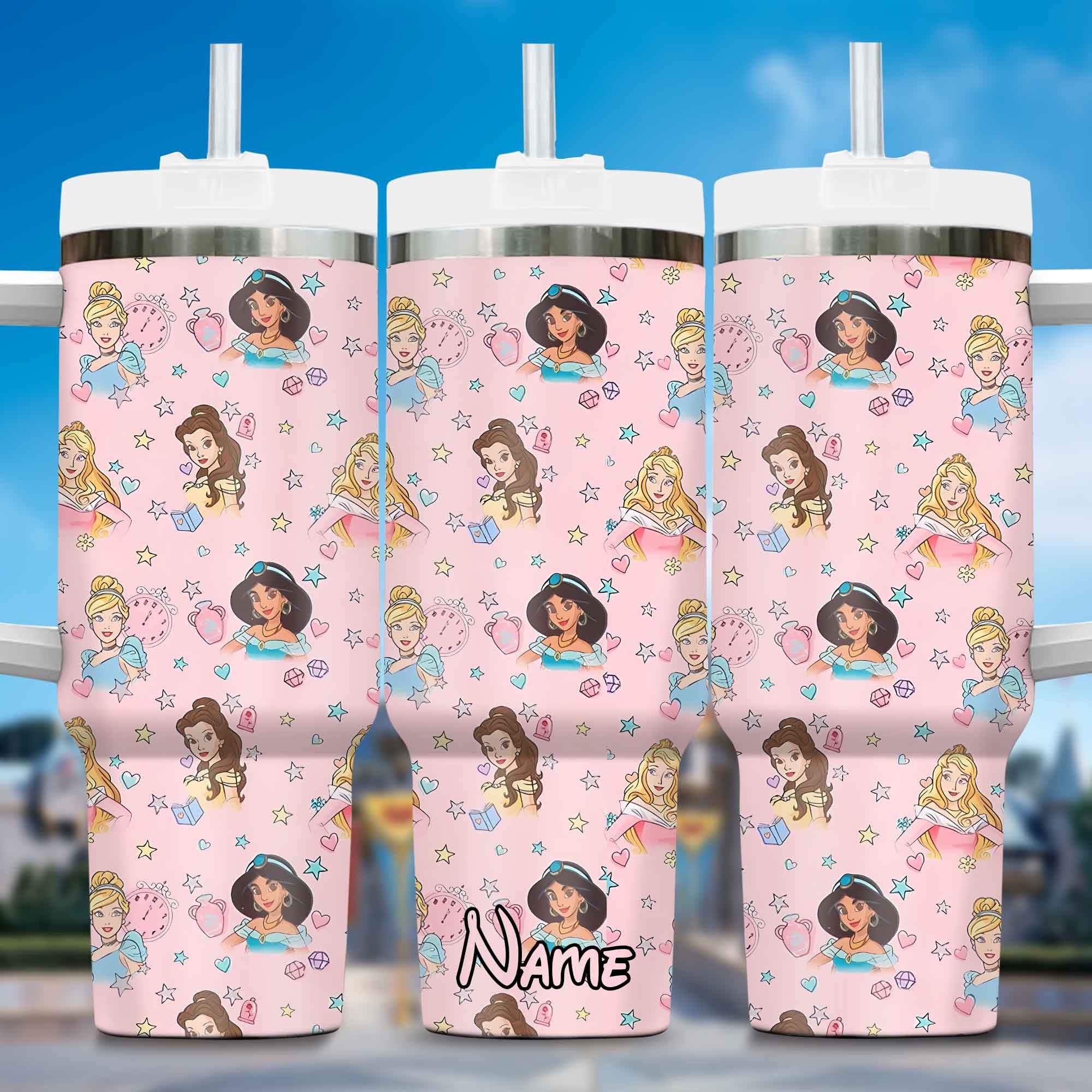 Princess Cartoon Custom Stanley Quencher 40oz Stainless Steel Tumbler With Handle