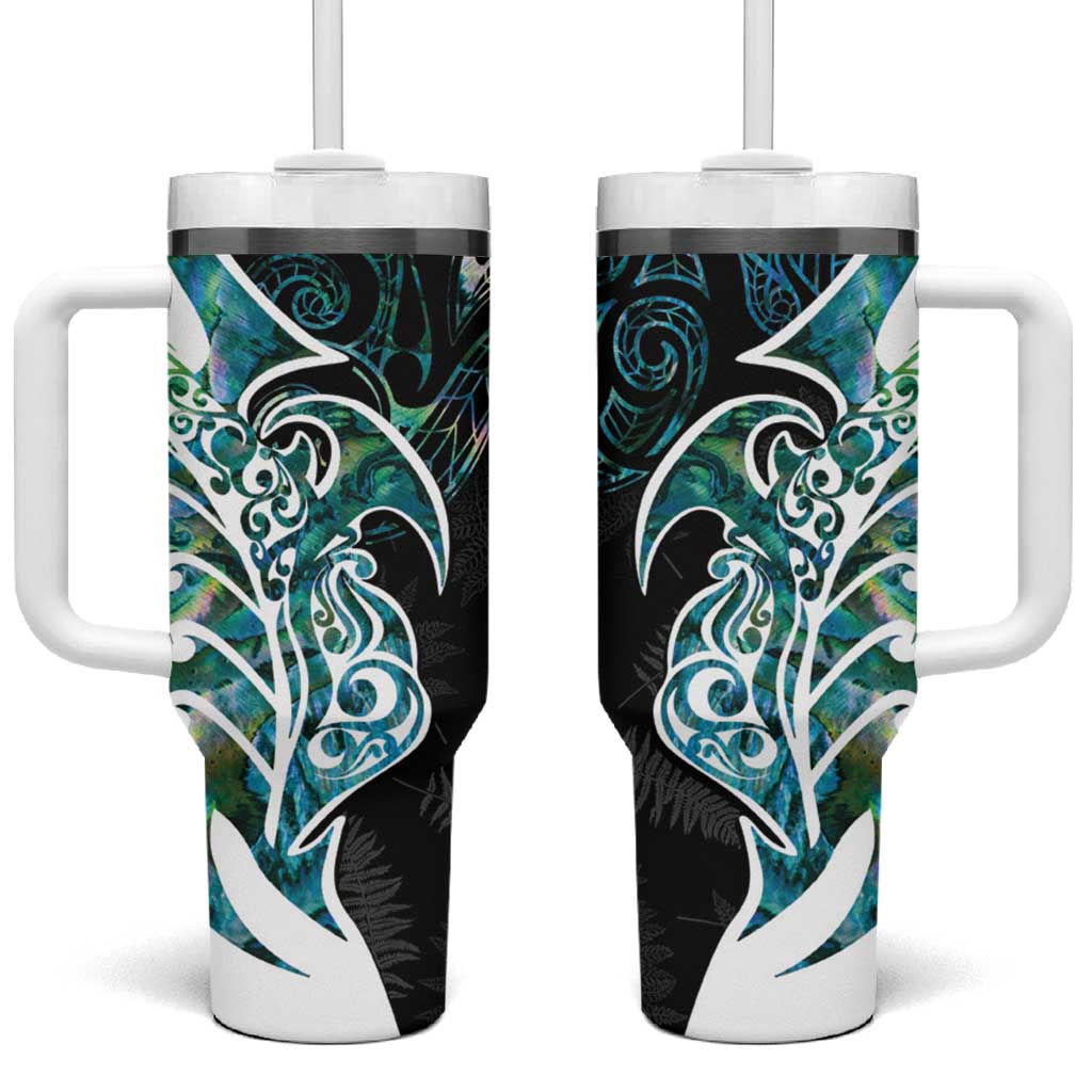 Proud Aotearoa Maori Silver Fern Mix Paua Shell Custom Stanley Quencher 40oz Stainless Steel Tumbler With Handle