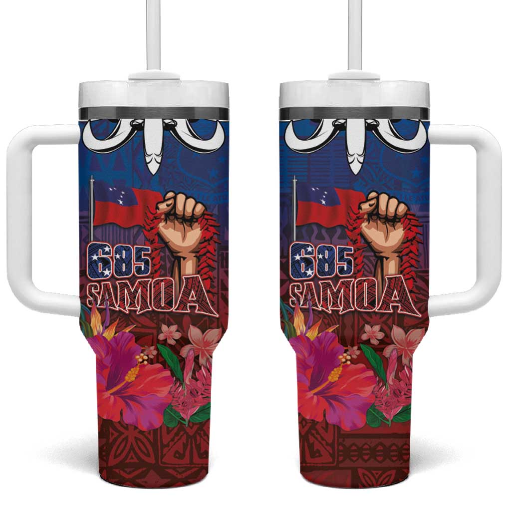 Proud of Samoa 685 Ula Nifo and Hibiscus Tapa Tribal Custom Stanley Quencher 40oz Stainless Steel Tumbler With Handle