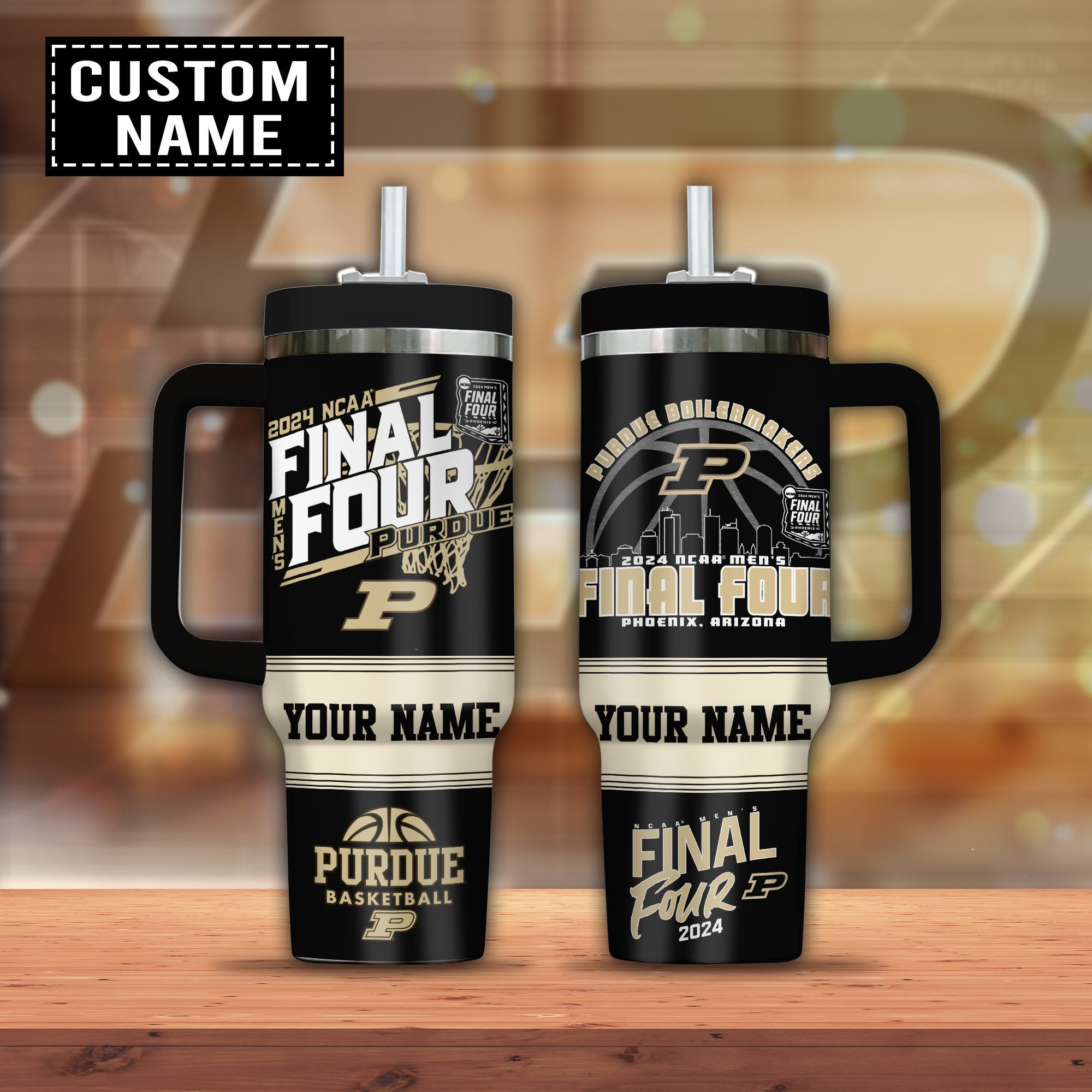 Purdue Boilermakers basketball NCAA Custom Stanley Quencher 40oz Stainless Steel Tumbler With Handle