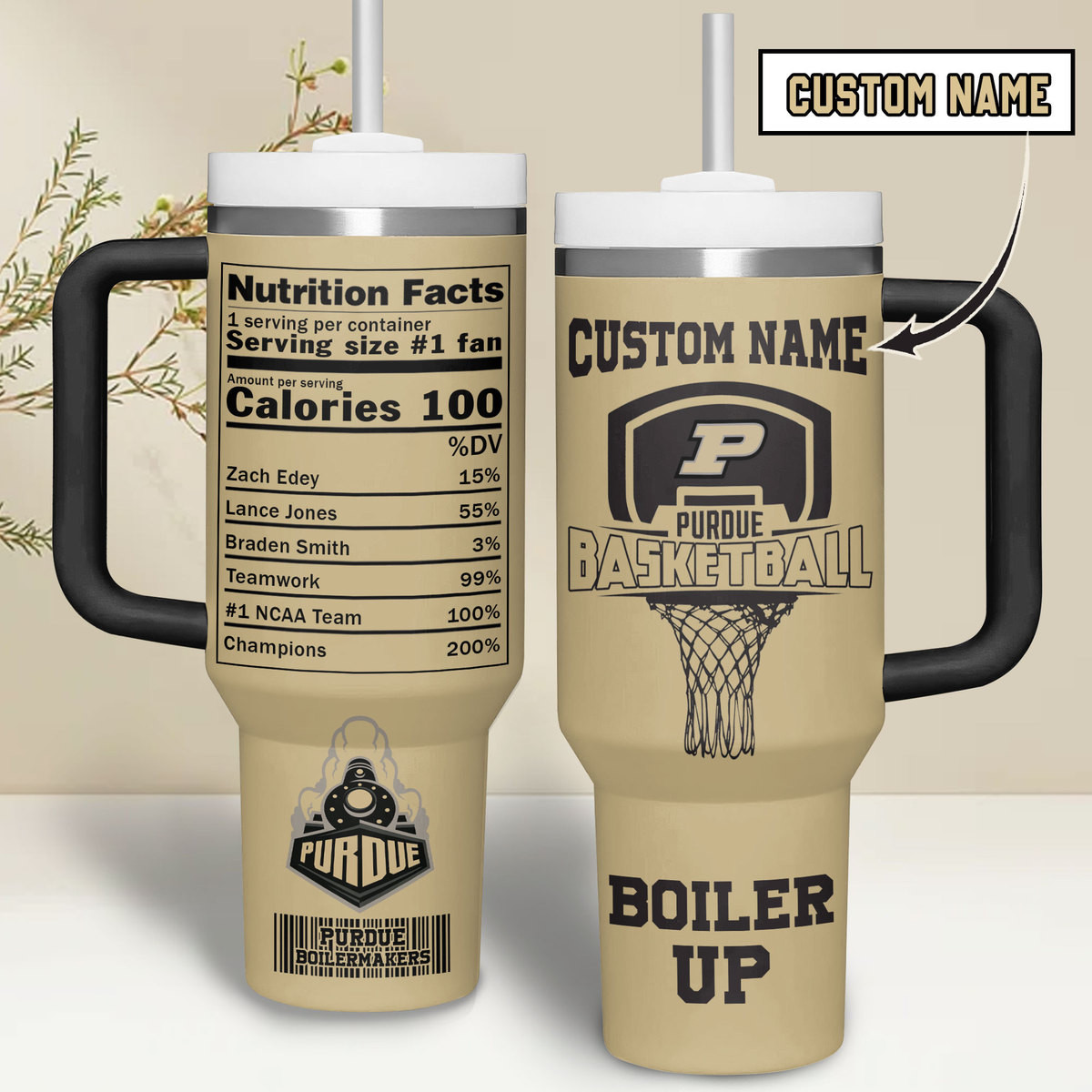 Purdue Boilermakers basketball NCAA Custom Stanley Quencher 40oz Stainless Steel Tumbler With Handle