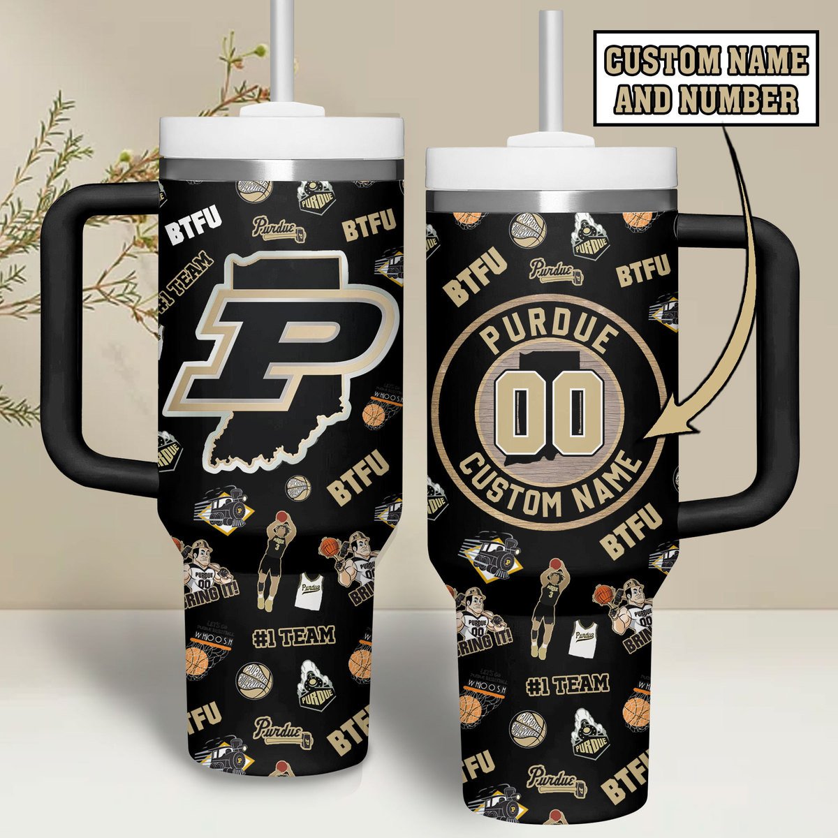 Purdue Boilermakers basketball NCAA Custom Stanley Quencher 40oz Stainless Steel Tumbler With Handle