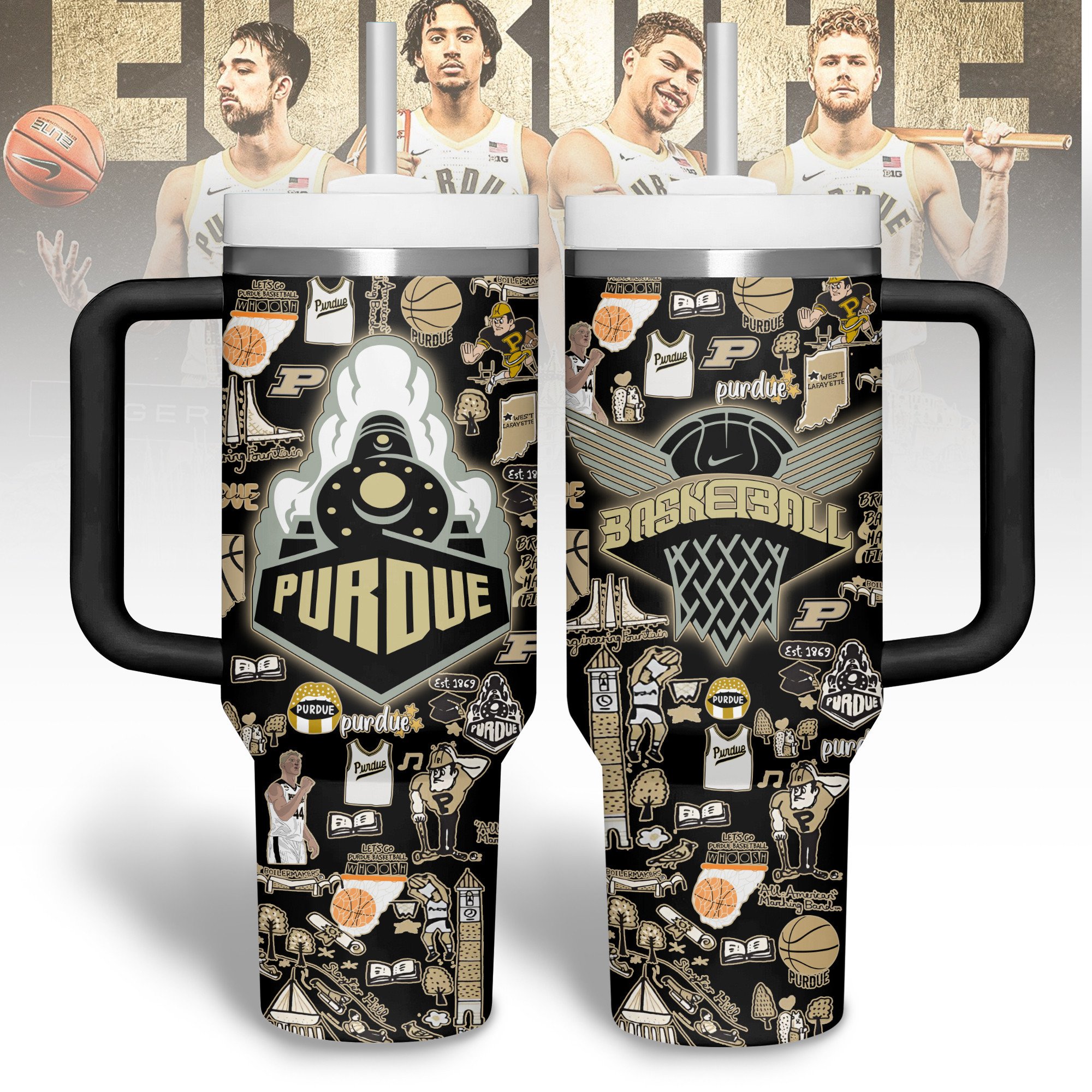Purdue Boilermakers basketball NCAA Custom Stanley Quencher 40oz Stainless Steel Tumbler With Handle
