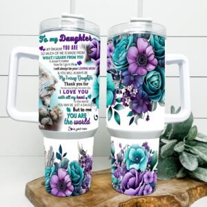 Purple and Teal Mama Wolf Custom Stanley Quencher 40oz Stainless Steel Tumbler With Handle