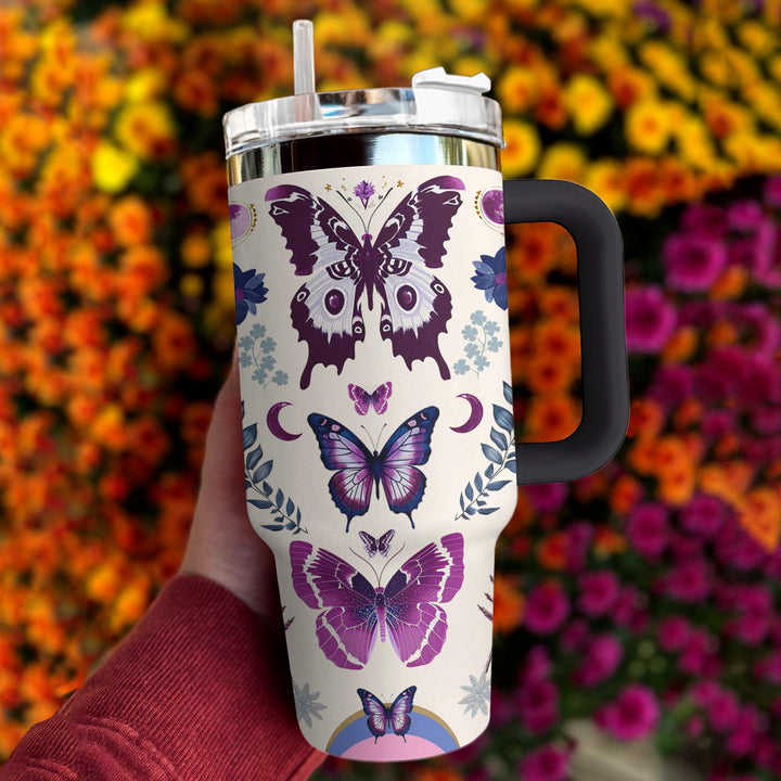 Purple Butterfly Custom Stanley Quencher 40oz Stainless Steel Tumbler With Handle
